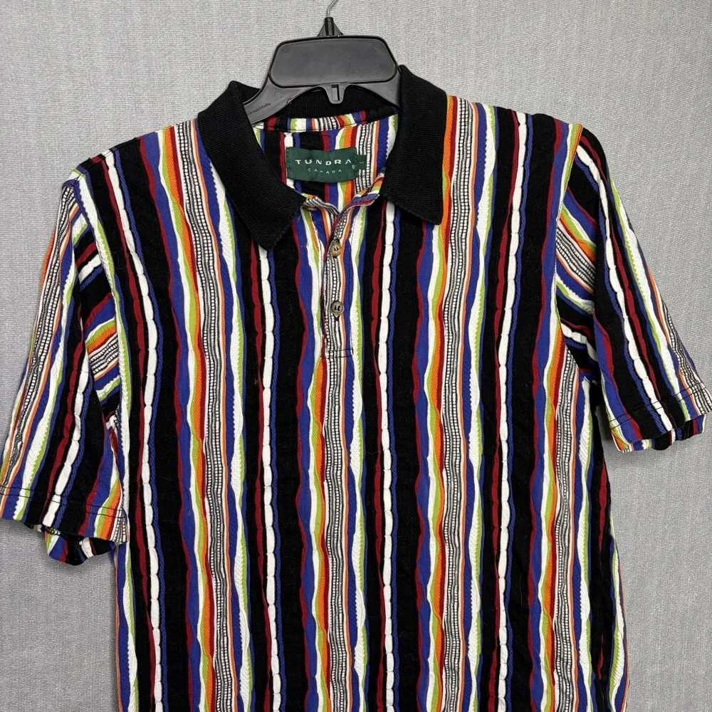 Vintage Tundra Polo Shirt Men's Large 90s Coogi Style Multicolor 3D Knit Y2k